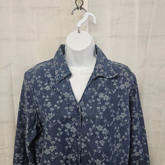 Liz Claiborne Blue Floral Boho Blouse Midi Skirt Chambray Set 12 - Picture 3 of 16